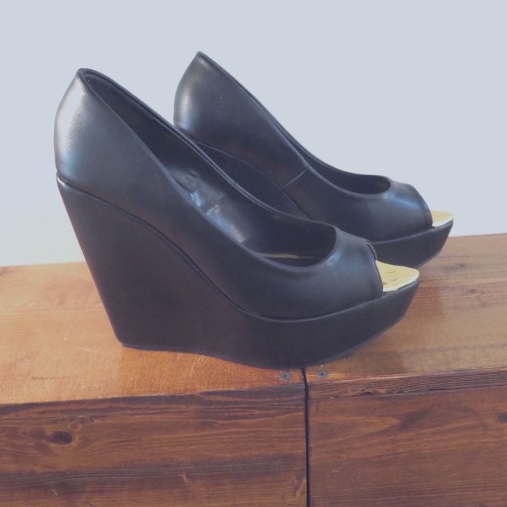 Platform Wedge with Gold Open Toe